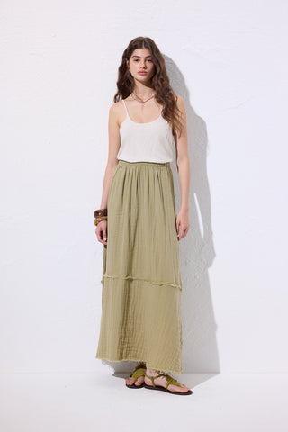 Layered Muslin Maxi Skirt Sage Green