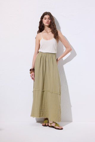 Layered Muslin Maxi Skirt Sage Green
