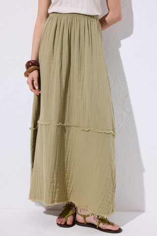 Layered Muslin Maxi Skirt Sage Green