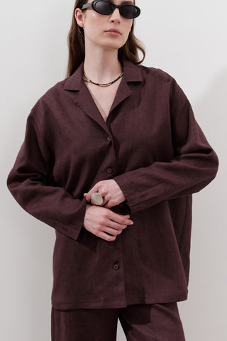 Linen Wide-Sleeve Shirt Damson
