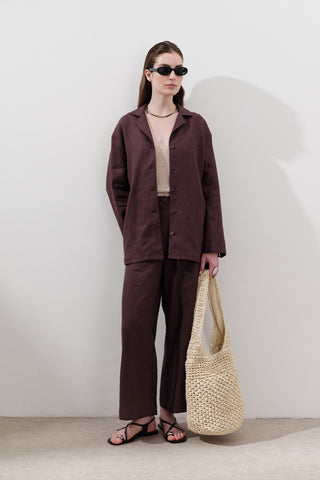 Keten Geniş Kollu Gömlek Erik