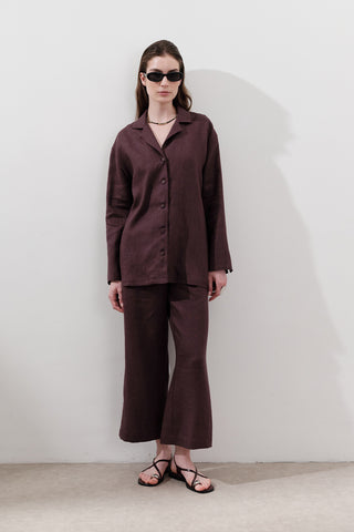 Linen Wide-Sleeve Shirt Damson