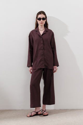 Linen Wide-Sleeve Shirt Damson