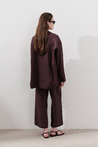 Linen Wide-Sleeve Shirt Damson