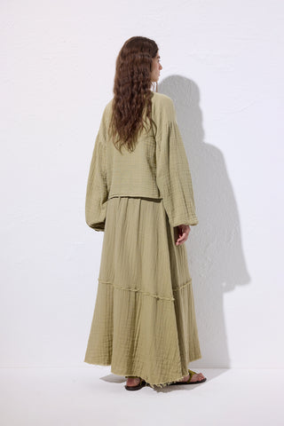 Muslin Puff-Sleeve Crop Blouse Sage Green