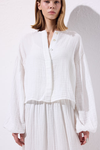 Muslin Puff-Sleeve Crop Blouse Ecru