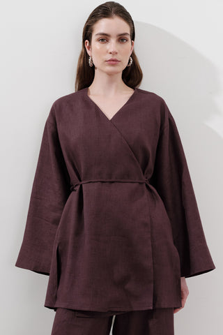 Linen Wrap Kimono Damson