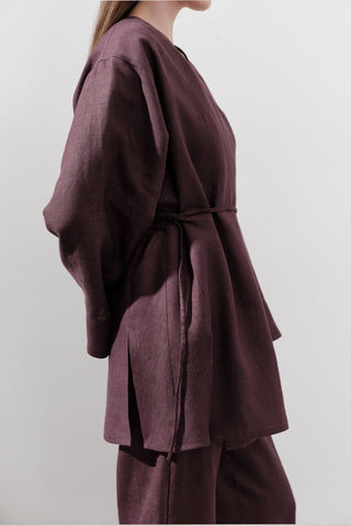 Linen Wrap Kimono Damson