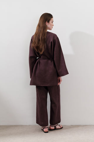 Linen Wrap Kimono Damson