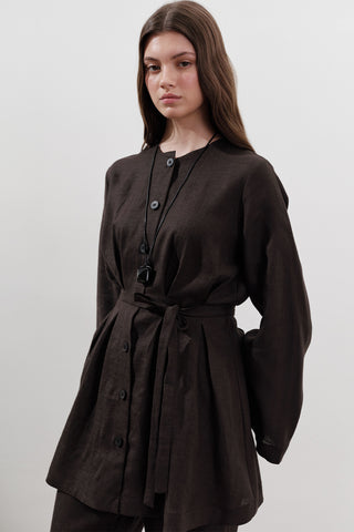 Linen Darted Tunic Dark Brown