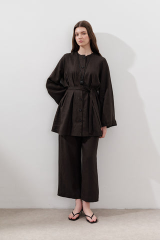 Linen Darted Tunic Dark Brown