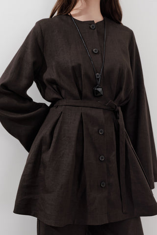 Linen Darted Tunic Dark Brown