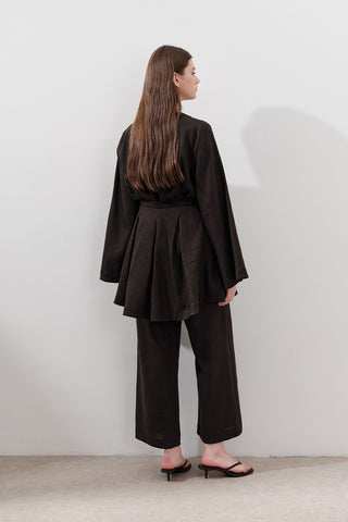 Linen Darted Tunic Dark Brown