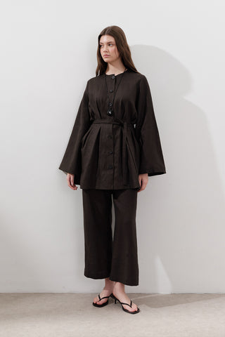 Wide-Leg Linen Trousers Dark Brown