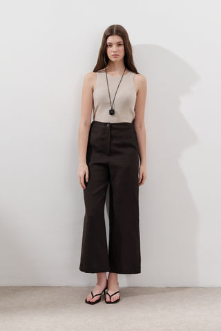 Wide-Leg Linen Trousers Dark Brown