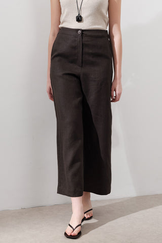 Wide-Leg Linen Trousers Dark Brown