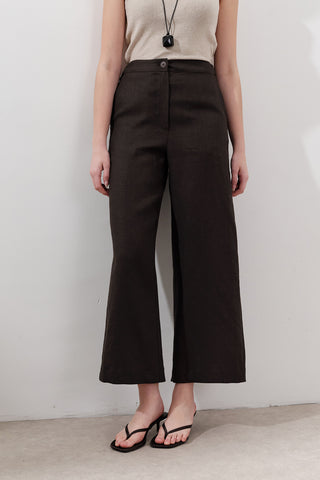 Wide-Leg Linen Trousers Dark Brown
