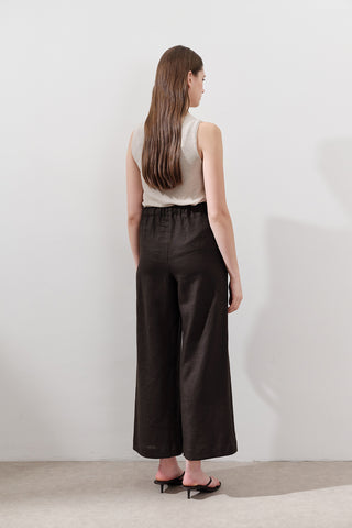 Wide-Leg Linen Trousers Dark Brown