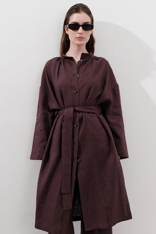 Linen Belted Long Tunic Damson