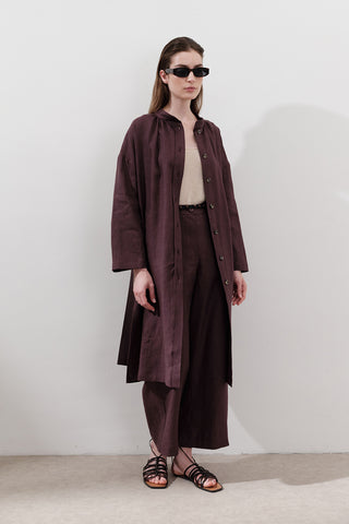 Linen Belted Long Tunic Damson