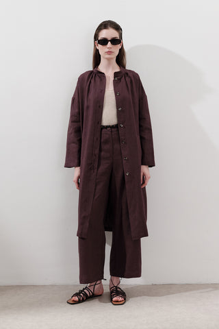 Wide-Leg Linen Trousers Damson