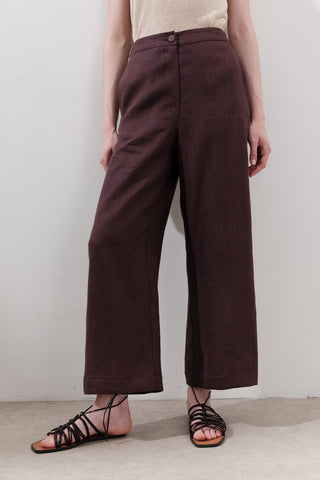 Geniş Paça Keten Pantolon Damson