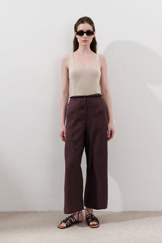 Geniş Paça Keten Pantolon Damson