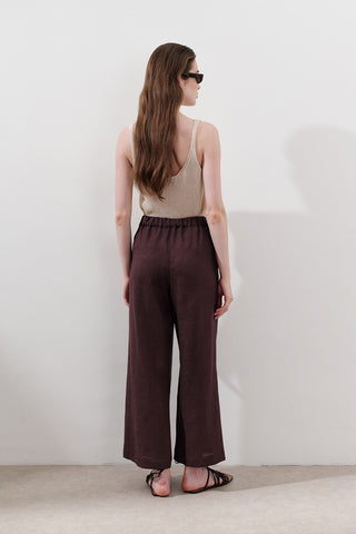 Geniş Paça Keten Pantolon Damson
