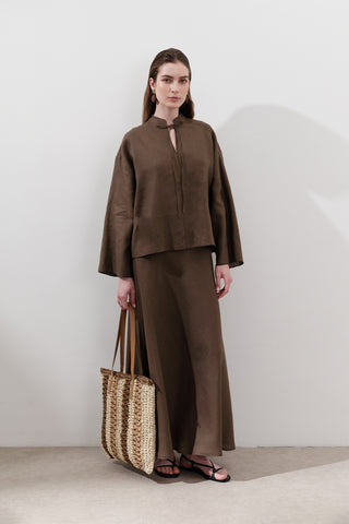 Linen Tie-Front Blouse Dusty Brown