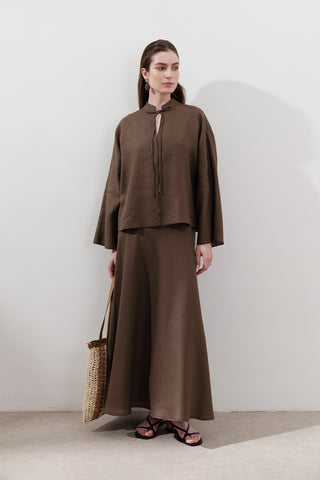 Linen Tie-Front Blouse Dusty Brown