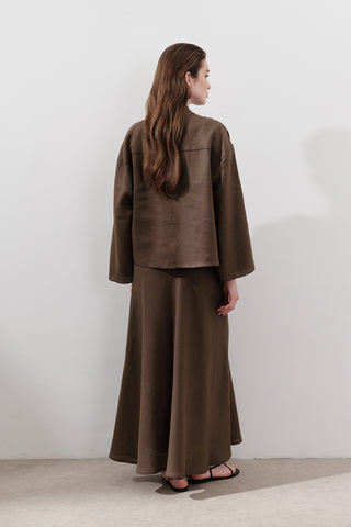 Linen Tie-Front Blouse Dusty Brown