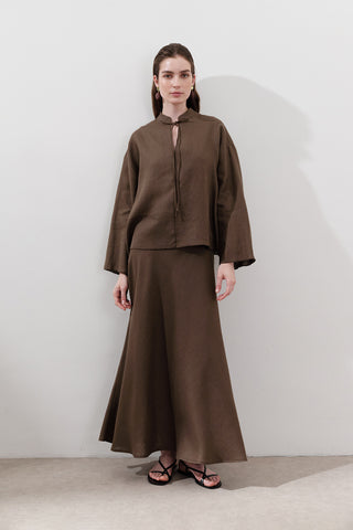Linen Tie-Front Blouse Dusty Brown