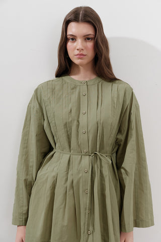 Pleated Wide-Sleeve Tunic Pistachio