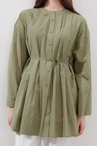 Pleated Wide-Sleeve Tunic Pistachio