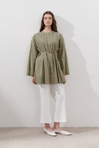 Pleated Wide-Sleeve Tunic Pistachio