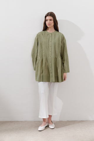 Pleated Wide-Sleeve Tunic Pistachio