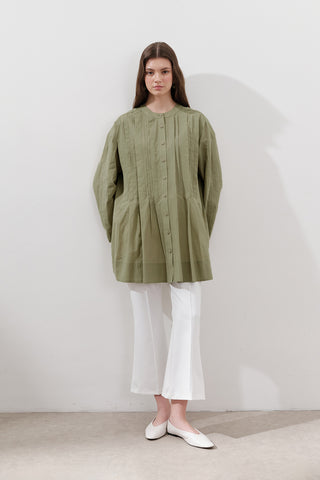 Pleated Wide-Sleeve Tunic Pistachio