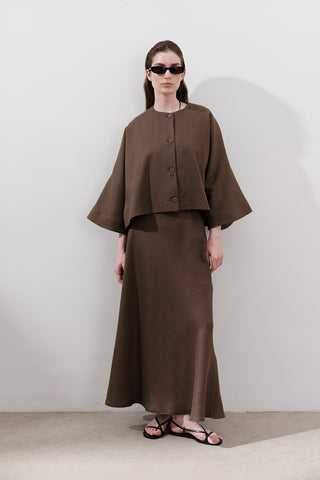 Short Linen Jacket With Wide Sleeves Dusty Brown