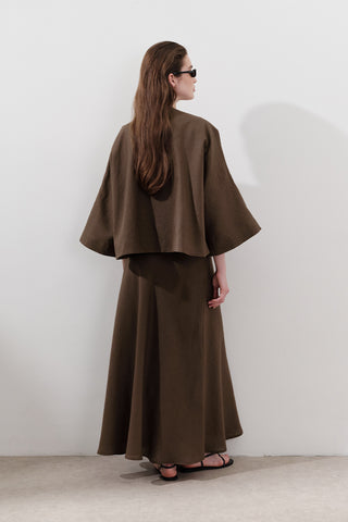 Short Linen Jacket With Wide Sleeves Dusty Brown