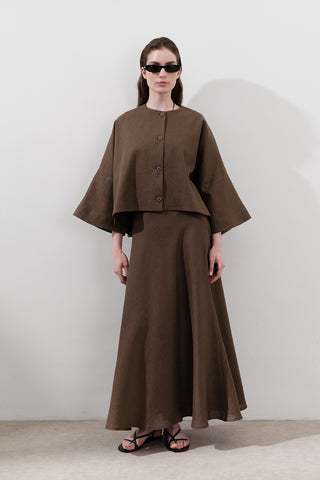 Short Linen Jacket With Wide Sleeves Dusty Brown