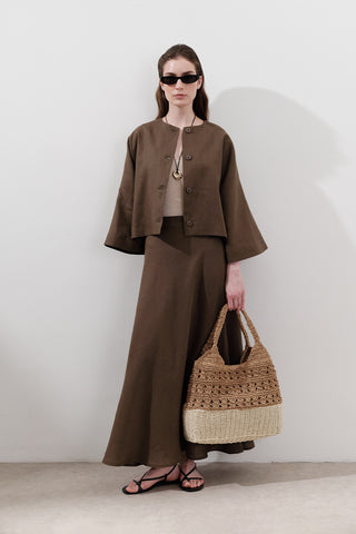 Linen Stitch Detail Skirt Dusty Brown
