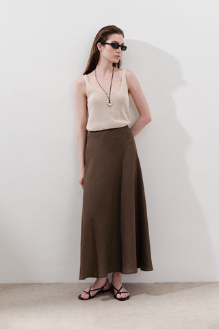 Linen Stitch Detail Skirt Dusty Brown