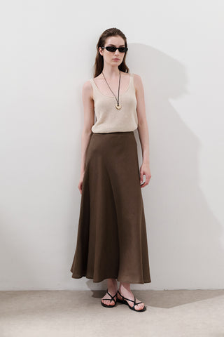 Linen Stitch Detail Skirt Dusty Brown