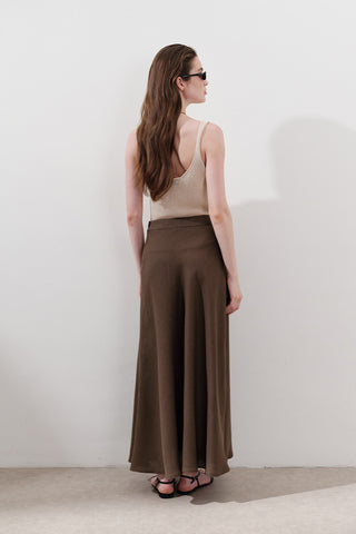 Linen Stitch Detail Skirt Dusty Brown