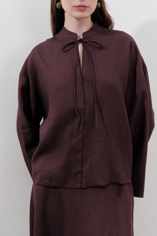 Linen Tie-Front Blouse Damson