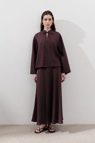 Linen Tie-Front Blouse Damson