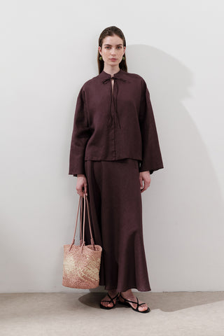 Linen Tie-Front Blouse Damson