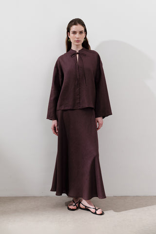 Linen Tie-Front Blouse Damson