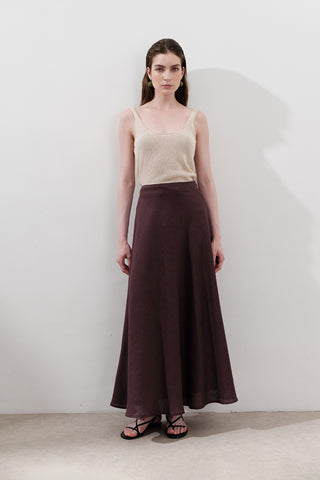 Linen Stitch Detail Skirt Damson