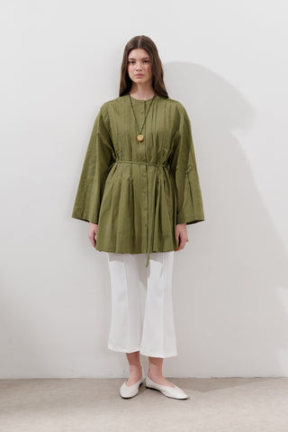 Pleated Wide-Sleeve Tunic Green
